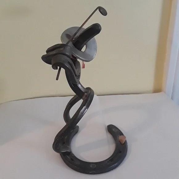 Rustic Golfer Sculpture Welded Horseshoe Golf Cowboy🏌🏼‍♂️🏌🏾‍♀️⛳🤠Folk Art - Picture 6 of 9